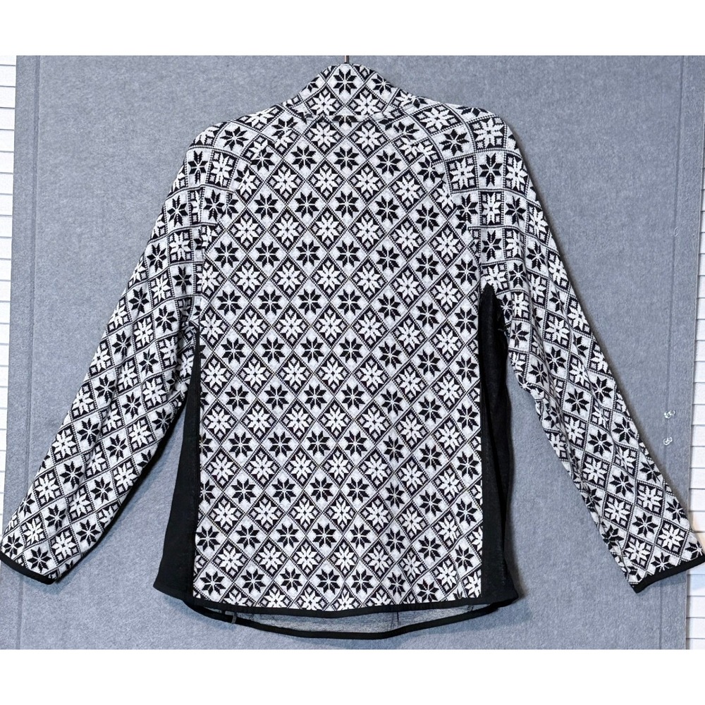 T by Talbots Gorpcore Quarter Zip Pullover Large Black White Snowflake Nordic